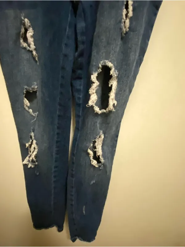 I&M Jeans Womens Dark Blue Wash Denim Overalls Pants S Small 29” Distressed - Image 5