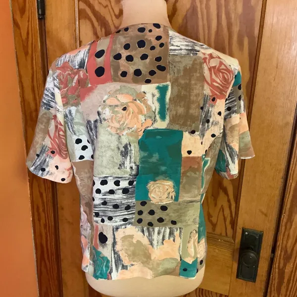 Vtg 80s patchwork print blouse Size L - Image 12