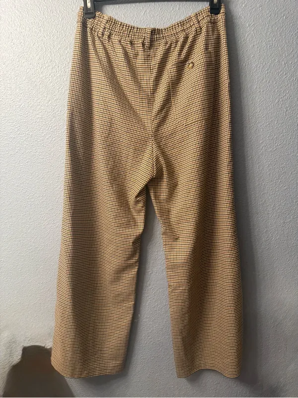 Anthropologie Maeve Classic Women's Houndstooth Wide-Leg Pants in Tan NWOT - Image 5