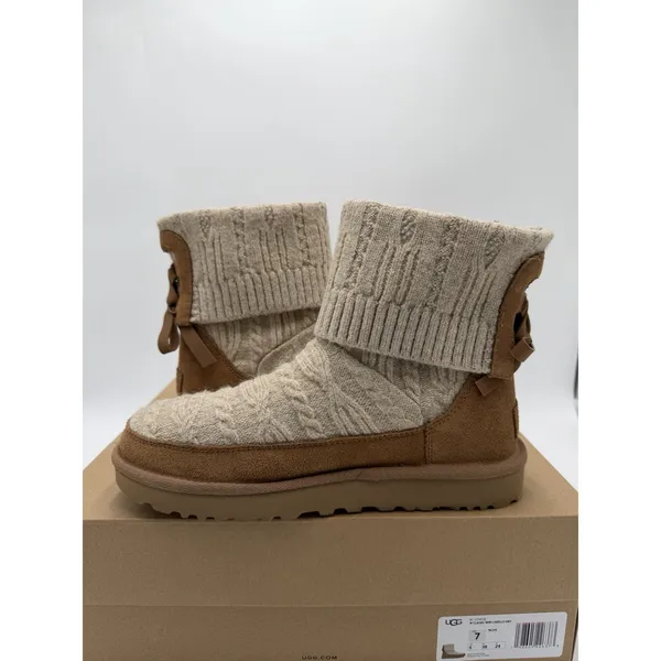 Women's UGG Classic Mini Cabelle Chestnut Suede/Knit Boot Sz 7 New In Box - Image 6