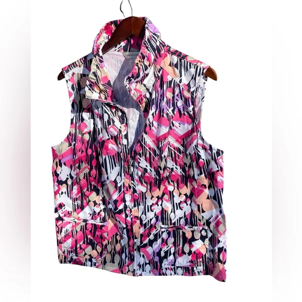 Christopher & Banks XL Pink/Black Multicolor Spring Weight zip collared Vest - Image 4