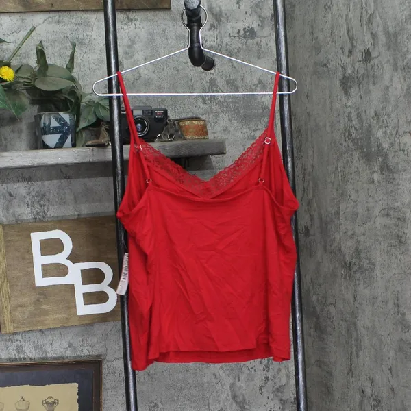 NEW State Of Day Womens Lace-Trim Camisole Pajama Top 100198303MS Tango Red L - Image 2
