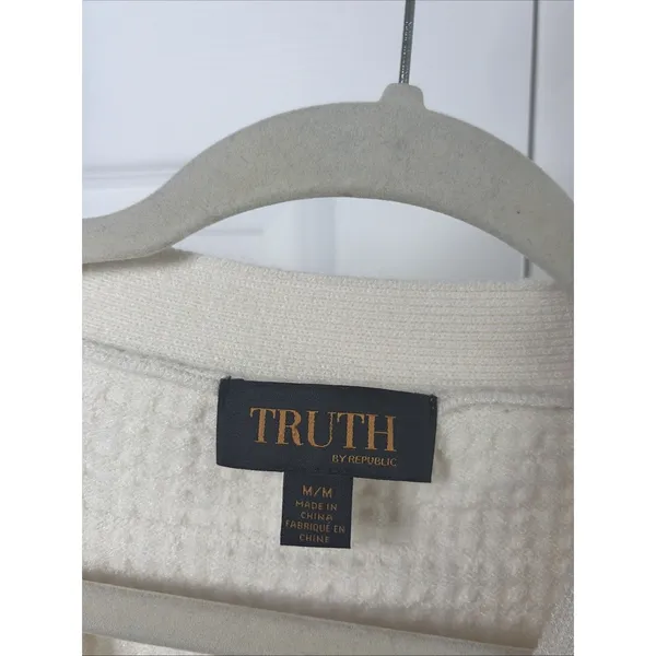Truth by Republic Puff Sleeve Cardigan Womens‎ Size M Cream Knit Sweater Classic - Image 4