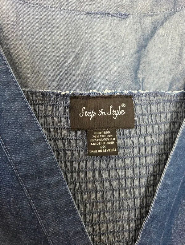 Step In Style Blue Denim Maxi Dress Culottes Wide Leg Smocked Plus Size 2X - Image 3