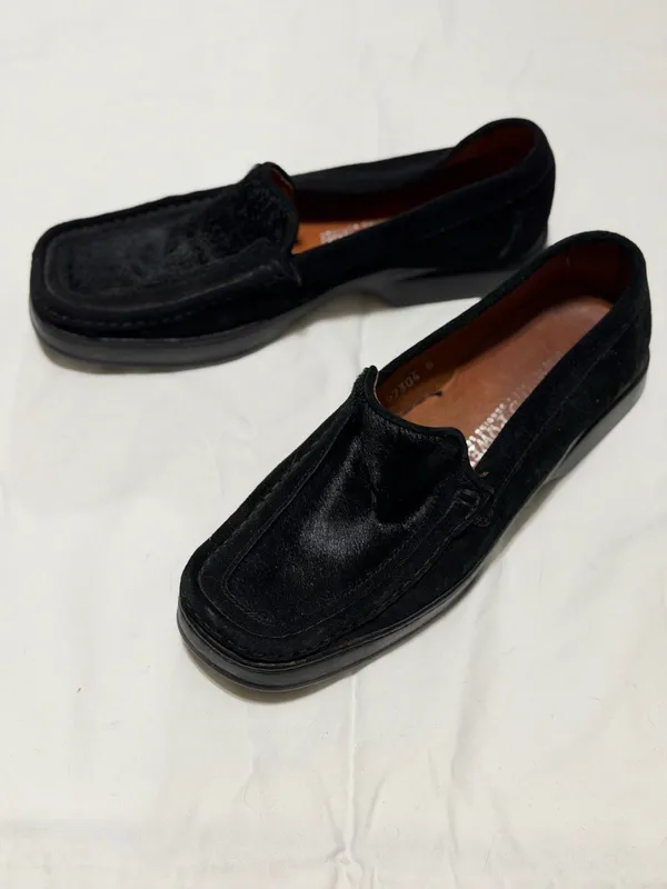 Harold Powell Black Suede and Calf Hair Moccasin Loafers Made in Italy - Image 3