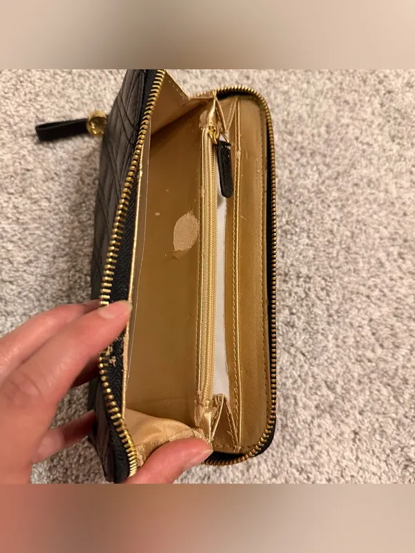 Black Quilted Leather Zip Wallet with Gold Fox Accent - Image 3