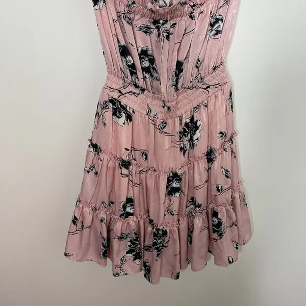 Misa Los Angeles Laiyin Floral Mini Dress Pink Womens Summer Off The Shoulder XS - Image 9