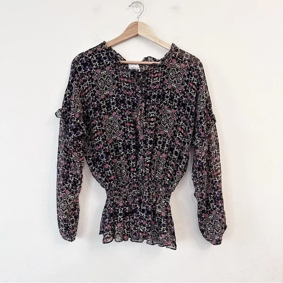 Misa Los Angeles Vera Floral Long-Sleeve Ruffle Blouse‎ Black Size Small - Image 4