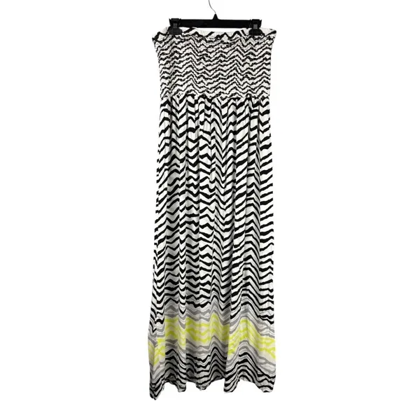 Cato Strapless Maxi Dress Chevron Print Black White Yellow Smocked Bodice 18/20W - Image 7