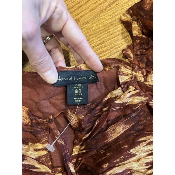 House Of Harlow Short Cotton Tiered Ruffle Party Dress XS Brown Artsy Hippie - Image 3