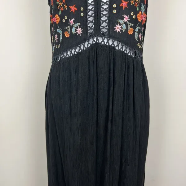 World‎ Market Dress Womens Small Medium Black Embroidered Floral Maxi Boho India - Image 7