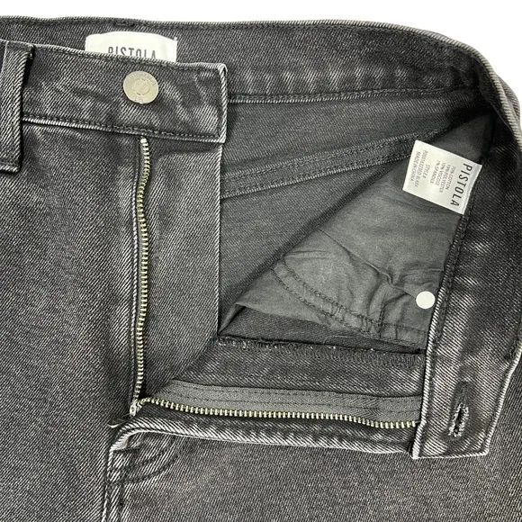 Pistola Cassie Crop Straight Jeans 27" Black Box Super High Rise Creased Denim‎ - Image 4