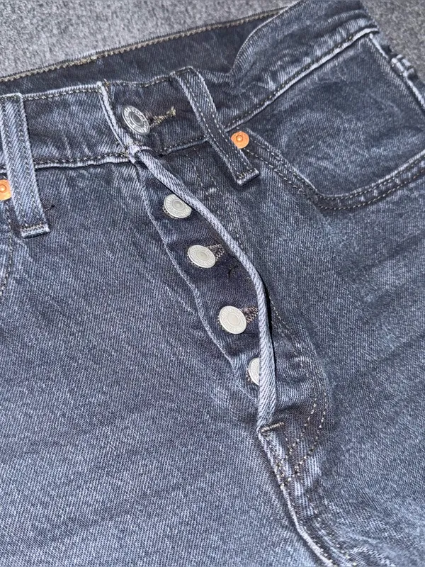 Levis Premium 501 Skinny Jeans Distressed Black Denim Button Fly High Rise 24x28 - Image 8