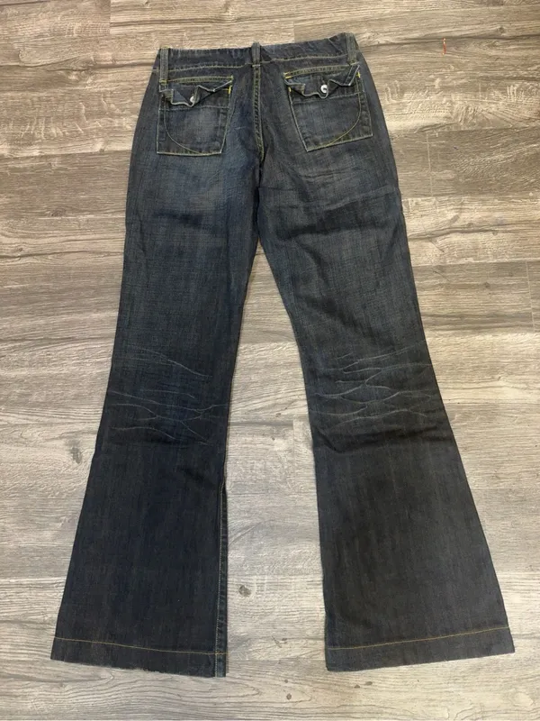 Paper Denim & Cloth Transit Wide Leg Flare Jeans Size 25 Dark Wash Ruffle Pocke - Image 4