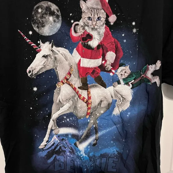 Dec 25th cat on a unicorn shirt size large - Image 2