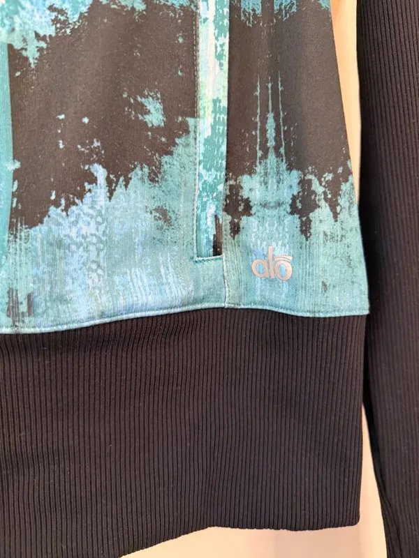 Alo Yoga Watercolor Desert Flow Full-Zip Hoodie Jacket Blue Green Black Size S - Image 5