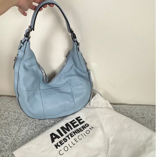 Aimee Kestenberg Tamitha Light Blue Pebbled Leather Hobo Shoulder Bag Festival - Image 4