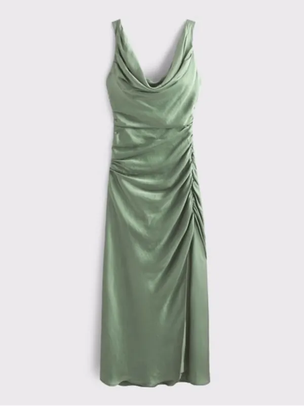 Abercrombie & Fitch A&F Satin Cowl Neck Draped Maci Dress Lush Green XL NEW $140 - Image 3