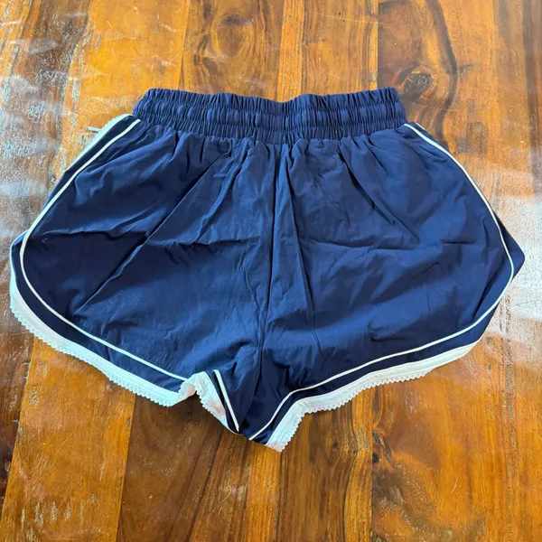 Kimberly C Navy Blue Lace Trim Athletic Dolphin Shorts Small Drawstring Sporty - Image 2