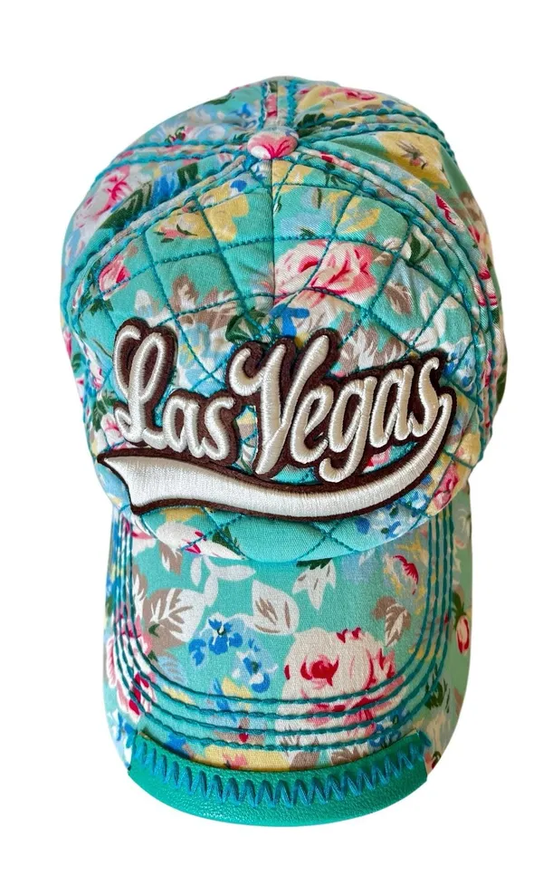 Robin Ruth Las Vegas Snapback Hat Teal Turquoise Quilted Floral Baseball Cap - Image 2