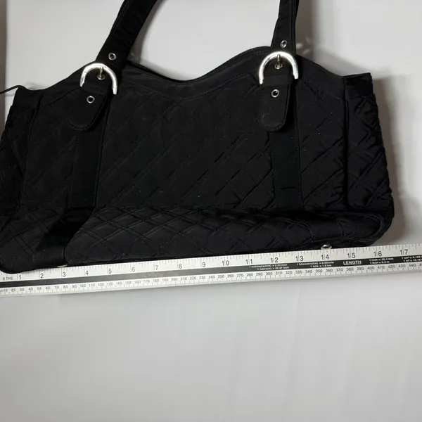 Vera‎ Bradley Black Quilted Microfiber Tote Bag Large Shoulder Purse Buckle - Image 5