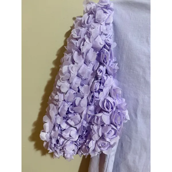 Entro Shift Dress Womens S Lavender New 3D Floral‎ Puff Sleeve V-Neck - Image 10