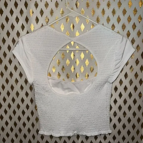 NWOT Free People Smocked Sweetheart Open Back Cap Sleeves Crop Top white ribbed - Image 5