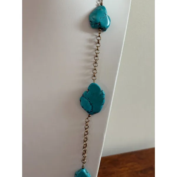 Turquoise and Gold Statement Necklace Blue - Image 4