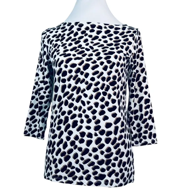Ann Taylor Animal Print Boat Neck 3/4 Sleeve Blouse S - Image 2
