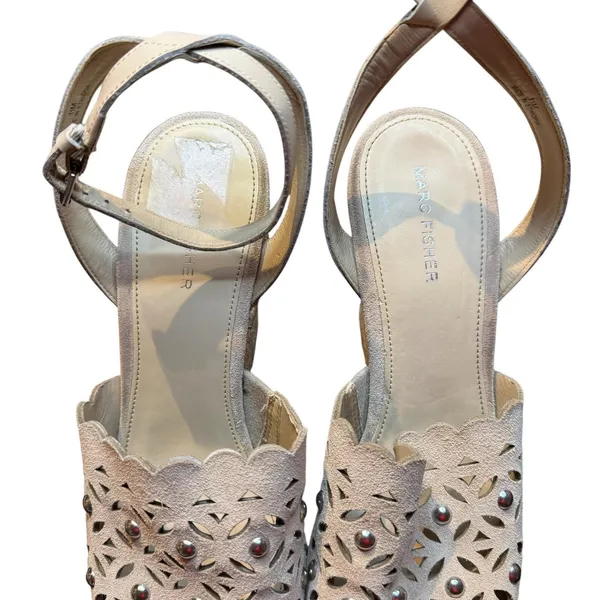Marc Fisher Shoes Womens Size 11M‎ Beige Suede Studded Wedge Sandals Espadrille - Image 4