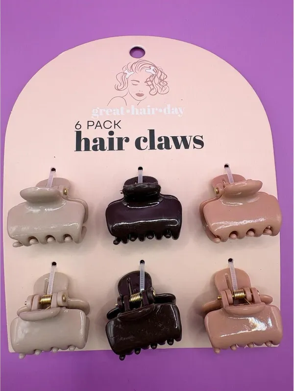 great hair day 6 Pack Plastic Hair Claws Assorted Beige Brown Pink Solid - Image 3