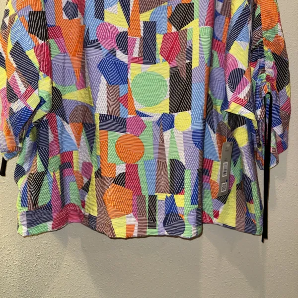 Ali Miles Women's Woven Top Geometric 3/4" Dolman Sleeves W/Ties Sz XL NEW Flowy - Image 2