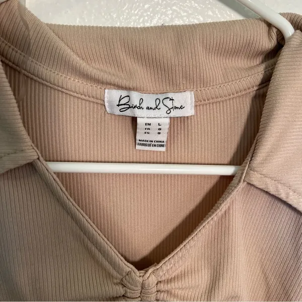 Birch and Stone Women's Size Large Ribbed Mini Dress Beige Cut‎ Out Cinched - Image 12