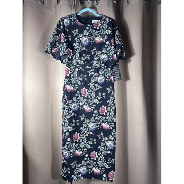 Tuckernuck Midnight Moonflower Leah Cape Dress Floral Flutter Sleeve Midi 4 New - Image 3
