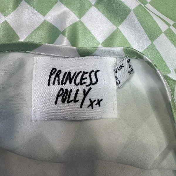 Princess Polly Green White Warped Checkerboard Satin Mini Halter Tie Top Small 4 - Image 3