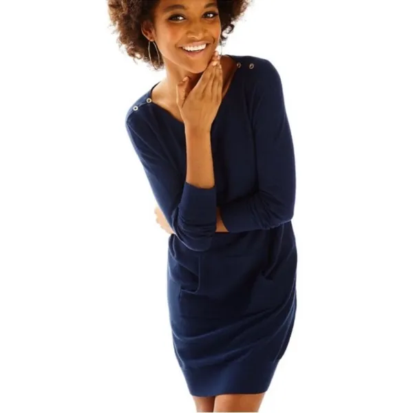 Lilly Pulitzer Jupiter Knit Sweater Shift Dress Navy Blue‎ XS Long Sleeve - Image 2