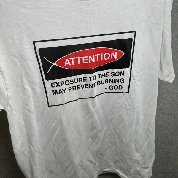 Jerzees NOS Vintage Exposure To The Son‎ May Prevent Burning T-Shirt Large White - Image 3