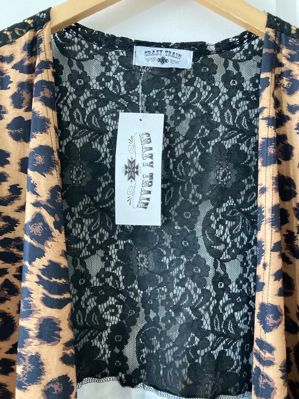 Leopard Print Black Lace Long Duster Kimono Cardigan NWT Boho Goth - Image 9