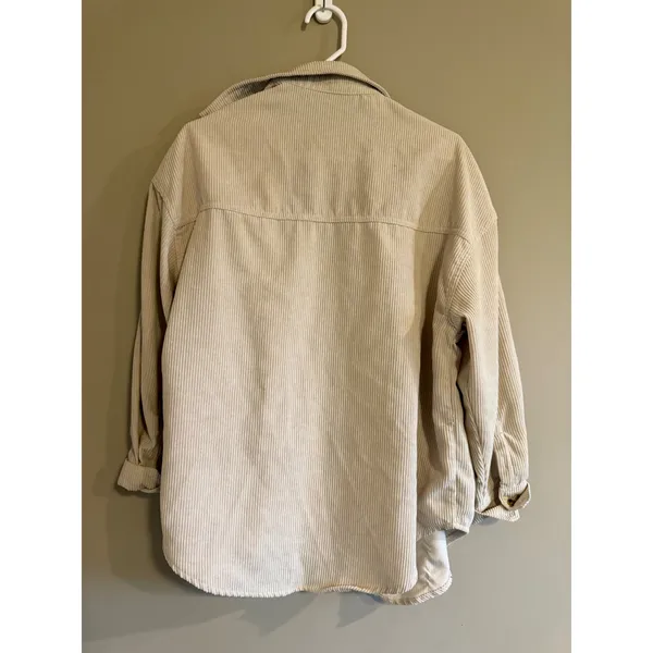 Cream Corduroy‎ Shacket Button Down Shirt Jacket Oversized Small - Image 3