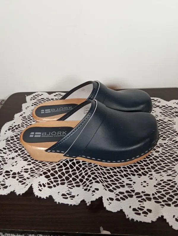 BJÖRK Blue Leather Clogs with Natural Wood Sole Swedish Comfort Womens 39 - Image 2