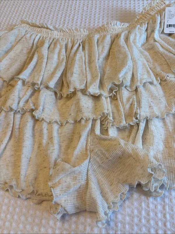 NEW! Free People free-est MILA Neutral Cream Tiered Ruffle Skort Mini Skirt L - Image 5