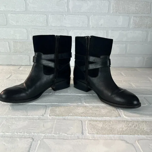 Ralph Lauren Makalia Boots Womens 8 Black Leather Suede Ankle Zip Buckle‎ Riding - Image 9