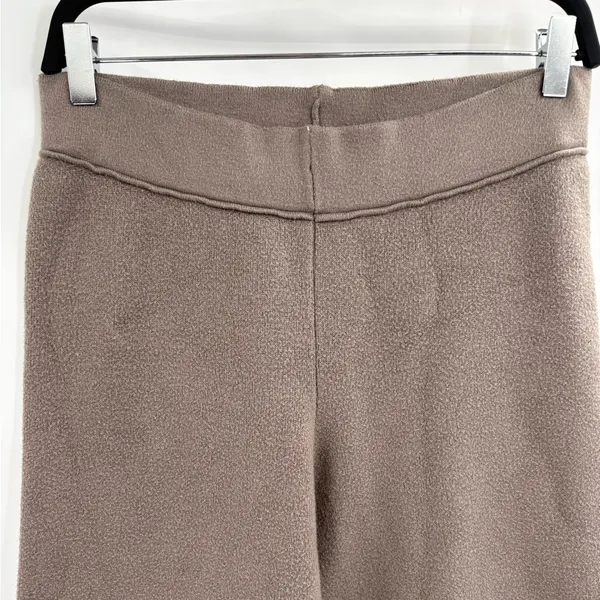 ZARA Knit Wide Leg Pants Brown Fleece Textured Ribbed Hem Pull-On Lounge Small - Image 4