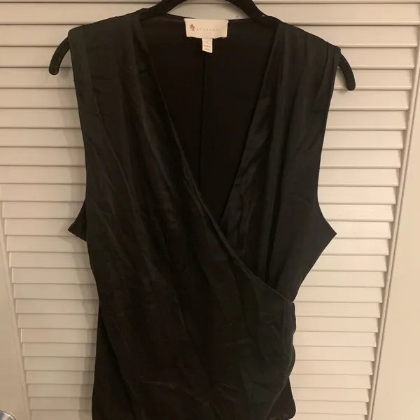 🍁 Bradamant Black Silk Wrap Sleeveless Bodysuit, Size XL - Image 8