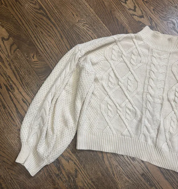 SheIn tan beige cable knit mock neck puff sleeve oversized sweater - Image 6