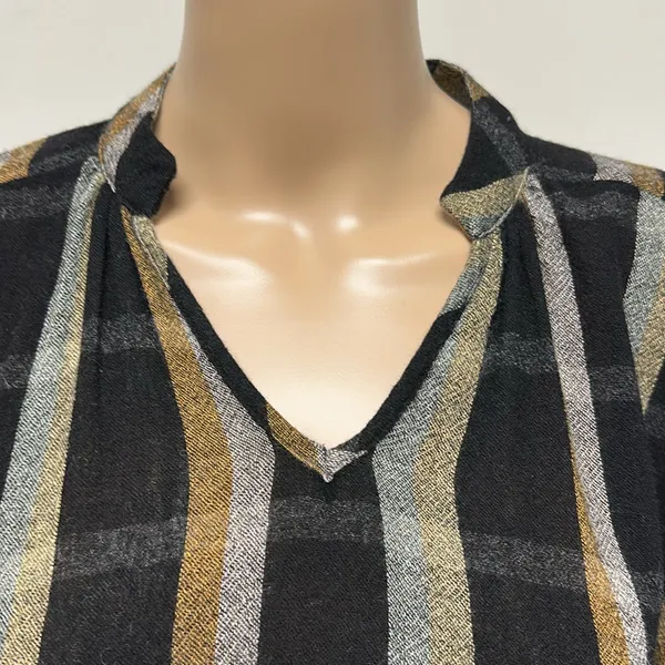 Madewell Black & Tan Toned Plaid Wool Blend Long Sleeve Top Size S - Image 3