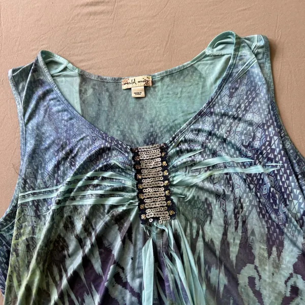 Y2K Era Unity World Wear Tie Dye Animal Print beaded tunic tank top - Image 6