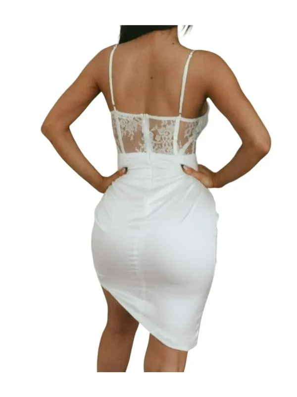 One and Only Collective Corset Style Lace Inset Mini Dress White Size Large NWT - Image 3