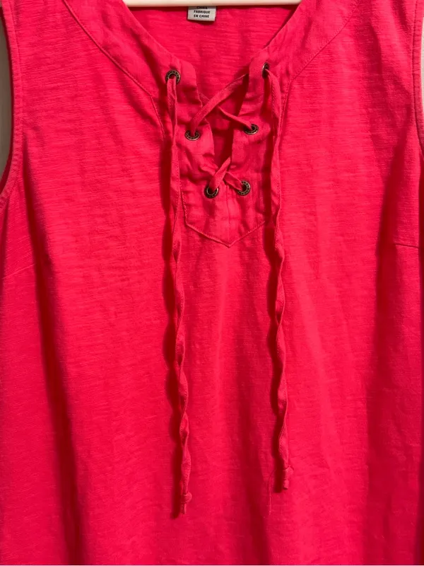 Tommy Bahama Women’s M Pink Lace-Up Sleeveless Shift Dress Linen Trim - Image 4