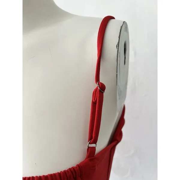 Astr The Label Pleated Scarlet Red Pleated Smocked Bustier Strappy Tank Top S - Image 4